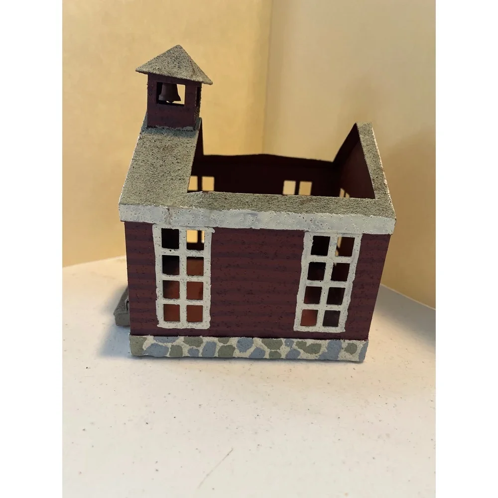 Rustic Red Metal Schoolhouse Church Candle Holder Primitive Farmhouse Decor